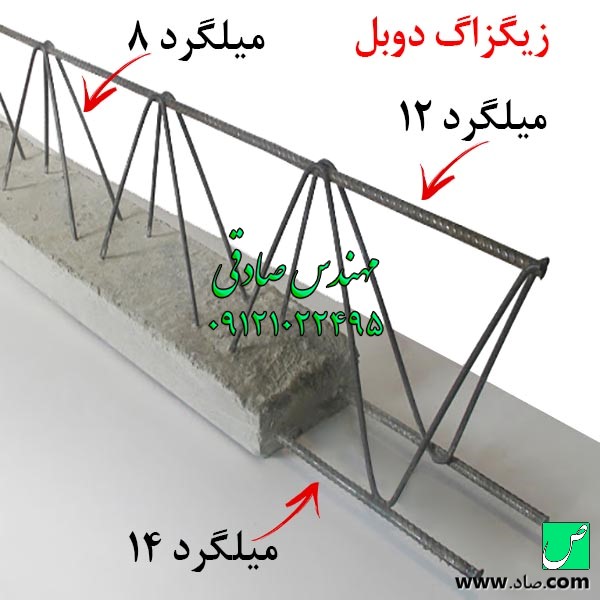 تیرچه بتنی با میلگرد 12 و 14 با زیگزاگ دوبل 8