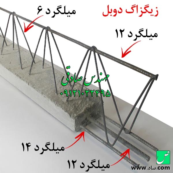 تیرچه بتنی با میلگرد 12 و 14 با زیگزاگ 6 دوبل و تقویتی 12